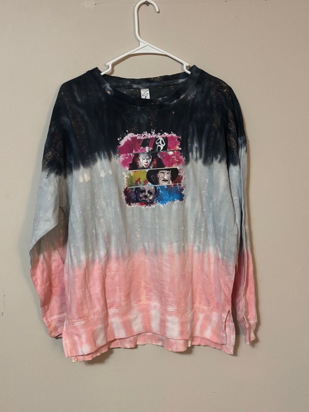 Custom made spooky movie graphic sweatshirt ombré tie dye oversized nwt